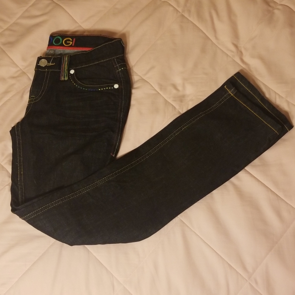 COOGI Australia rainbow colored dark wash jeans
